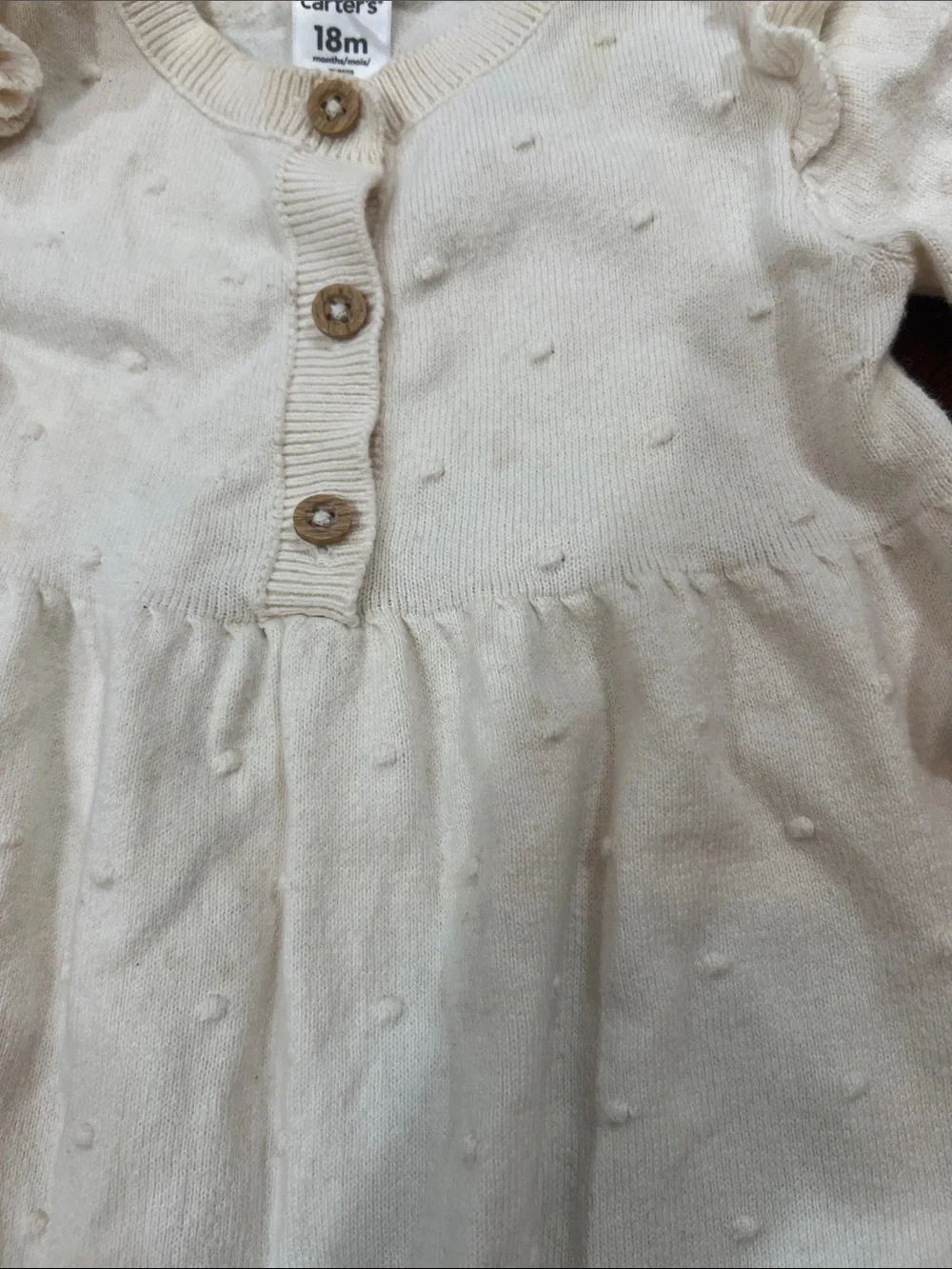 Carter's Cream Knit Ruffle Shoulder Romper